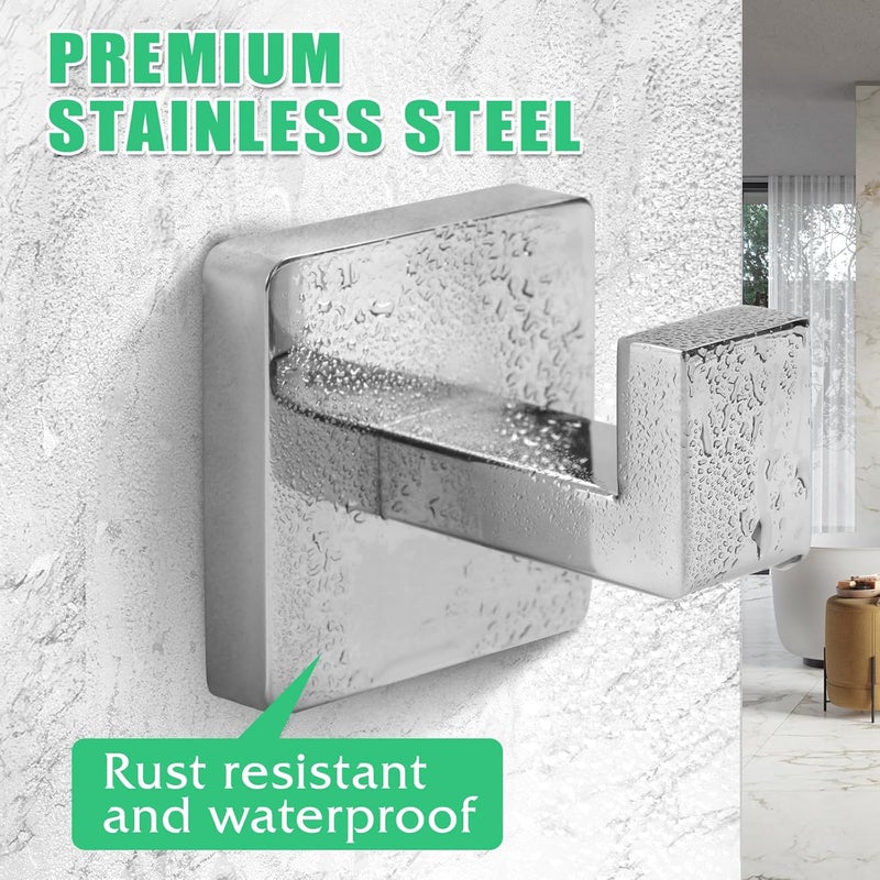 Fenas Heavy Duty Stainless Steel Towel Hooks, Wall Mounted Square Robe Hooks for Bathroom, Kitchen, Bedroom, Hotel Chrome Polished 2 Pack - Image 2